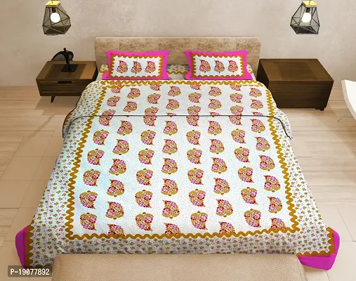 Comfortable Cotton 120-159 Queen Bedsheet with Two Pillow Covers