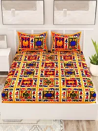 UniqChoice Rajasthani Traditional Printed 120 TC| 100% Cotton| Double Bedsheet| Bedsheet with 2 Pillow Cover| Yellow-thumb1