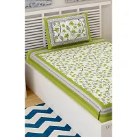 UniqChoice 100% Cotton Green Color Jaipuri Single bedsheet with 1 Pillow Cover,1+1_Single_Angurbal_Green-thumb2