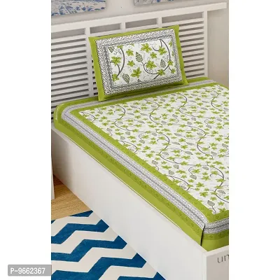 UniqChoice 100% Cotton Green Color Jaipuri Single bedsheet with 1 Pillow Cover,1+1_Single_Angurbal_Green-thumb3