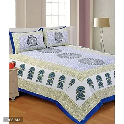 UniqChoice Floral Japuri Printed 120 TC 100% Cotton Double Bedsheet with 2 Pillow Cover,Blue(MUCD_115)-thumb0