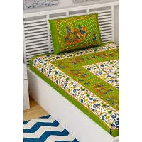 UniqChoice 100% Cotton Green Color Jaipuri Single bedsheet with 1 Pillow Cover,1+1_Single_Gangor_Green-thumb2