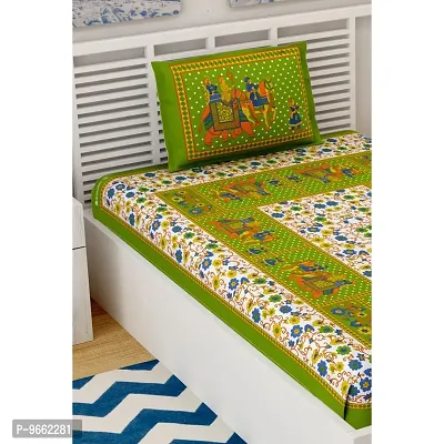 UniqChoice 100% Cotton Green Color Jaipuri Single bedsheet with 1 Pillow Cover,1+1_Single_Gangor_Green-thumb3