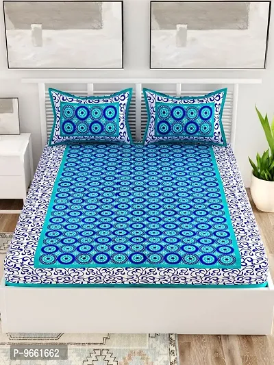 UniqChoice Blue Color Rajasthani Traditional Printed 120 TC 100% Cotton Double Bedsheet with 2 Pillow Cover,UCEBD340