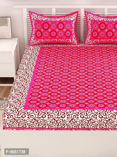 UniqChoice Floral Japuri Printed 120 TC| 100% Cotton| Double Bedsheet| Bedsheet with 2 Pillow Cover | Pink-thumb4