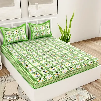 UniqChoice Green Color 100% Cotton Jaipuri Traditonal Double BedSheet with 2 Pillow Cover,Greenbombay_D