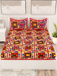 UniqChoice Rajasthani Traditional Print 120 TC 100% Cotton Double Bedsheet with 2 Pillow Cover ,Red(UCEBD56)-thumb1