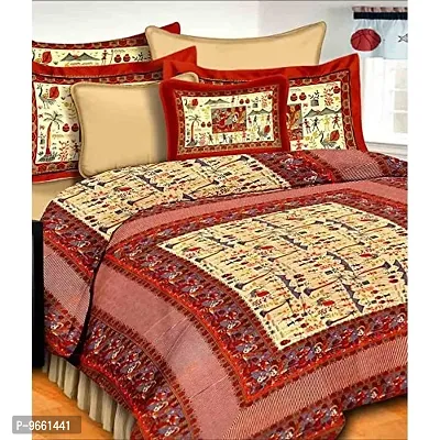 UniqChoice Indian Traditional 120 TC Cotton Bedsheet with 2 Pillow Covers - , Red