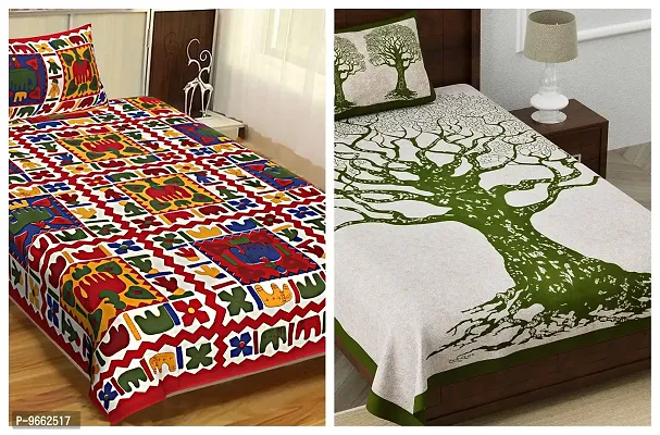 UniqChoice Combo of 2 Multi Color Single Bed Bedsheet Jaipuri Traditional and Ethnic Designs Bedsheet,_2_1+1_Single_142