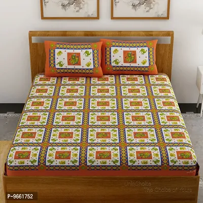 Bombay Spreads Rajasthani Traditional Print 120 TC 100% Cotton Double Bedsheet with 2 Pillow Cover ,Orange(UCEBBD49)-thumb0