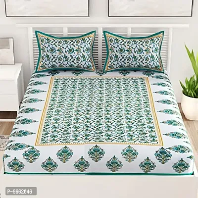 (King Size Double BEDSHEET) 100% Cotton Rajasthani Jaipuri Traditional Print King Size Double Bedsheet with 2 Zipped Pillow Cover(Multicolor?.)-thumb2