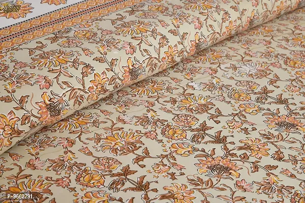 UniqChoice 180 TC Orange Color Floral Printed King Size Bedsheet with 2 Pillow Cover (ELEG-20-Orange)-thumb3