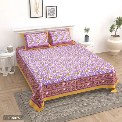 Comfortable Cotton Printed King Size Bedsheet with Two Pillow Covers-thumb0