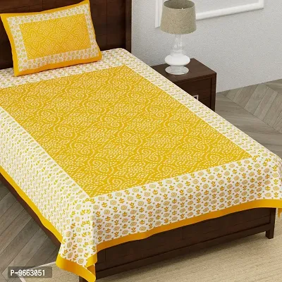 UniqChoice Bedsheet | 100% Cotton | Jaipuri Printed | Single bedsheet with 1 Pillow Cover | 150 x 220 cm | Yellow-thumb2