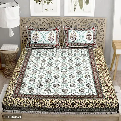 Comfortable Cotton Printed King Size Bedsheet with Two Pillow Covers