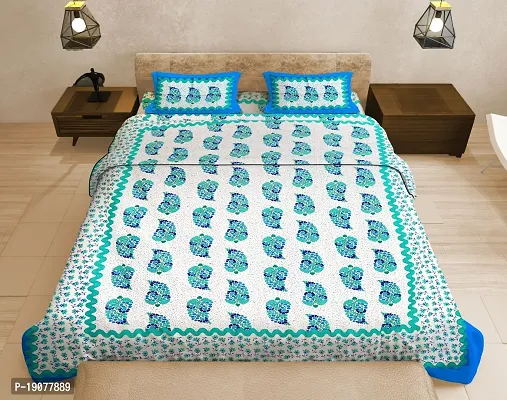 Comfortable Cotton 120-159 Queen Bedsheet with Two Pillow Covers-thumb0