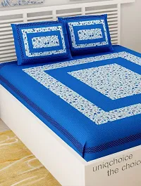 UniqChoice Floral Japuri Printed 120 TC 100% Cotton Double Bedsheet with 2 Pillow Cover ,Blue(UCEBD521)-thumb2