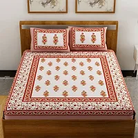UniqChoice Floral Japuri Printed 120 TC 100% Cotton Double Bedsheet with 2 Pillow Cover,Beige(UCEBD34)-thumb1