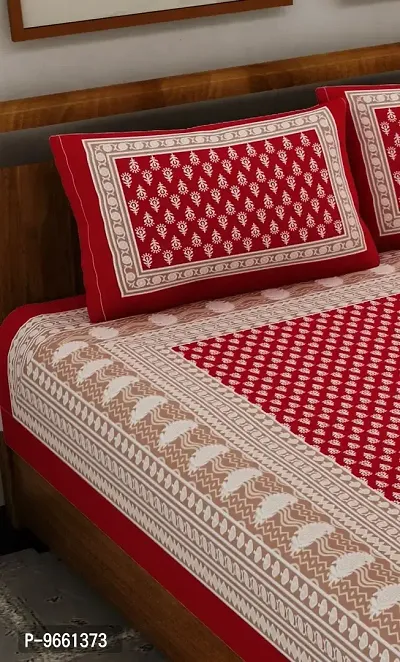 UniqChoice Rajasthani Tradition 144 TC Cotton Double Bedsheet with 2 Pillow Covers - Red-thumb3