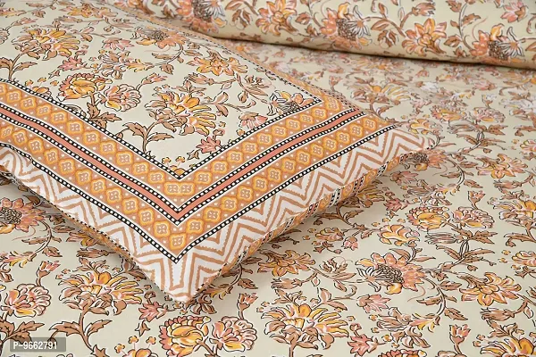 UniqChoice 180 TC Orange Color Floral Printed King Size Bedsheet with 2 Pillow Cover (ELEG-20-Orange)-thumb4