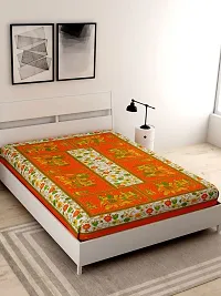 UniqChoice Jaipuri Traditional 144 TC Cotton Single Bedsheet - Orange-thumb2