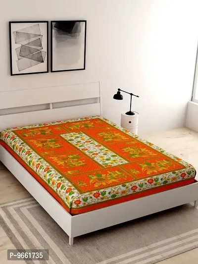 UniqChoice Jaipuri Traditional 144 TC Cotton Single Bedsheet - Orange-thumb3