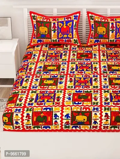 UniqChoice Rajasthani Traditional Print 120 TC 100% Cotton Double Bedsheet with 2 Pillow Cover ,Red(UCEBD56)-thumb4