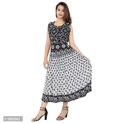 UniqueChoice 100% Cotton Printed Black Maxi Dress for Women-thumb2