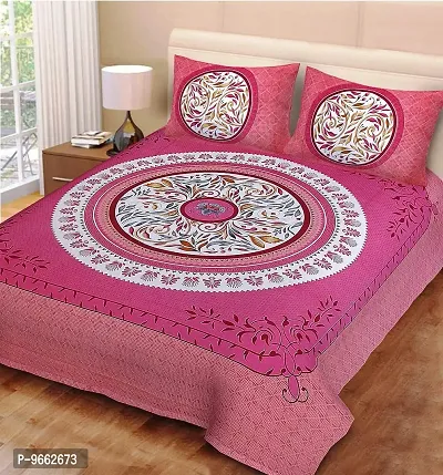 UniqChoice 120TC Pink Color 100% Cotton Printed Double Bedsheet with 2 Pillow Cover(71_Pink_89)