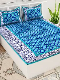 UniqChoice Turquoise Color Rajasthani Traditional Printed 120 TC 100% Cotton Double Bedsheet with 2 Pillow Cover,UCBD105-thumb2