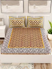 UniqChoice Rajasthani Traditional Print 120 TC 100% Cotton Double Bedsheet with 2 Pillow Cover ,Brown(RTDP201)-thumb1