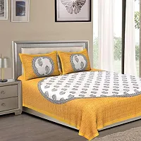 UniqChoice Cotton Classic Print Double Bedsheet with 2 Pillow Cover - Yellow (215 x 240 cm)-thumb1