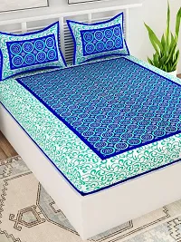 UniqChoice Blue Color Rajasthani Traditional Printed 120 TC 100% Cotton Double Bedsheet with 2 Pillow Cover,UC317_Gola-B-thumb2