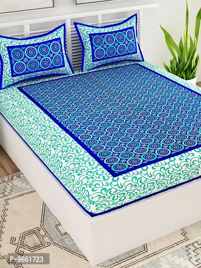 UniqChoice Blue Color Rajasthani Traditional Printed 120 TC 100% Cotton Double Bedsheet with 2 Pillow Cover,UC317_Gola-B-thumb3