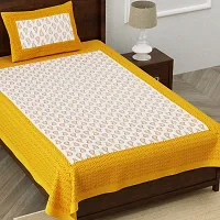 UniqChoice 100% Cotton Yellow Color Jaipuri Single bedsheet with 1 Pillow Cover,1+1_Single_Kamalbuti_Yellow-thumb1