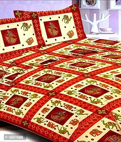 UniqChoice Rajasthani Traditional Print 120 TC 100% Cotton Double Bedsheet with 2 Pillow Cover,Maroon(UCBD149)