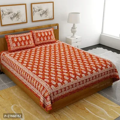 Comfortable Cotton Printed Double Bedsheet with Two Pillow Covers-thumb0