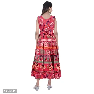 UniqueChoice Presents Red Color Jaipuri Printed Long Women's Maxi one Piece Dress Free Size-thumb2