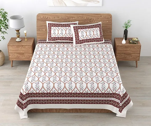 Printed Cotton Double Bedsheet with 2 Pillow Cover