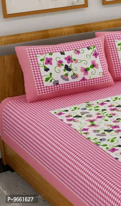 UniqChoice Floral Japuri Printed 120 TC 100% Cotton Double Bedsheet with 2 Pillow Cover,Pink(UUCCKD295)-thumb3