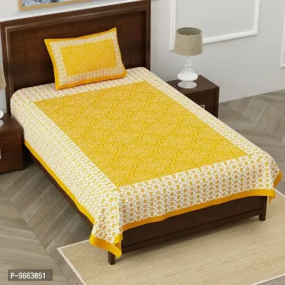 UniqChoice Bedsheet | 100% Cotton | Jaipuri Printed | Single bedsheet with 1 Pillow Cover | 150 x 220 cm | Yellow