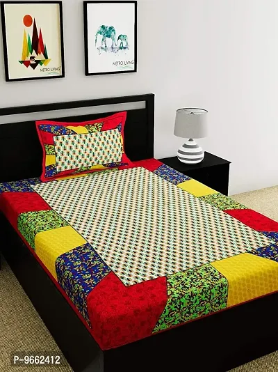 UniqChoice 100% Cotton Multicolor Color Jaipuri Single bedsheet with 1 Pillow Cover,1+1_Single_65_Multi