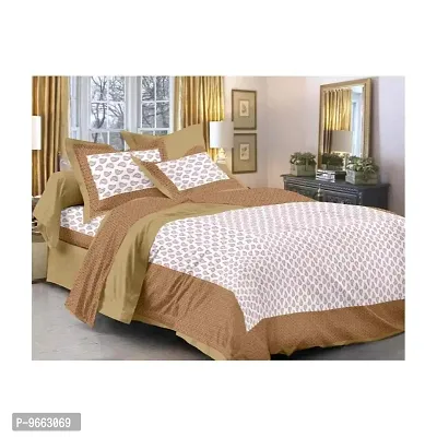 UniqChoice Brown Color Cotton Printed Double Bedsheet with 2 Pillow Cover (Kamal Buti)