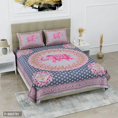 UniqChoice Pink Color 100% Cotton Jaipuri Traditonal Double BedSheet with 2 Pillow Cover(112_Pink_89)