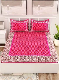 UniqChoice Floral Japuri Printed 120 TC| 100% Cotton| Double Bedsheet| Bedsheet with 2 Pillow Cover | Pink-thumb1