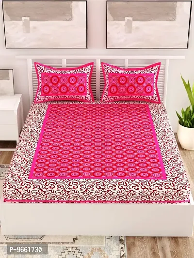 UniqChoice Floral Japuri Printed 120 TC| 100% Cotton| Double Bedsheet| Bedsheet with 2 Pillow Cover | Pink-thumb2
