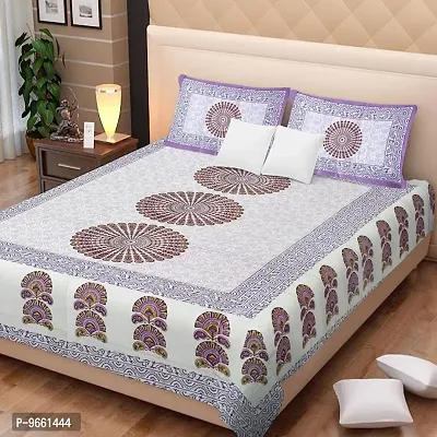 UniqChoice Floral Japuri Printed 120 TC 100% Cotton Double Bedsheet with 2 Pillow Cover,Purpal(UCEBD121)-thumb0