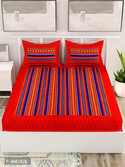 UniqChoice Jaipuri Designer Printed Rajasthani Traditional 144 TC Cotton Double Bedsheet with 2 Pillow Covers - Modern, Multicolour-thumb2