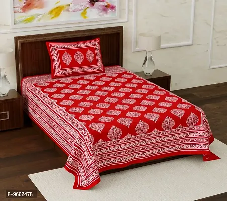 UniqChoice 100% Cotton Red Color Jaipuri Single bedsheet with 1 Pillow Cover,1+1_Single_76_Red_89