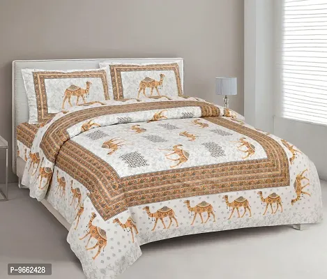 UniqChoice 180 TC Orange Color Animal Printed King Size Bedsheet with 2 Pillow Cover (ELEG-24-Orange)-thumb0